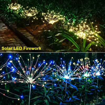 

90120 LED Solar Firework LED Copper Wire String Fairy Light Festive Wedding Party Home Garden Decoration