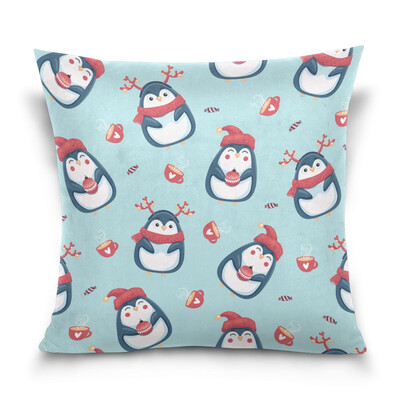 

ALAZA Throw Pillow Cover 16 X 16 inch Christmas Gift Cushion Cover with Penguins Printed Pillowcase