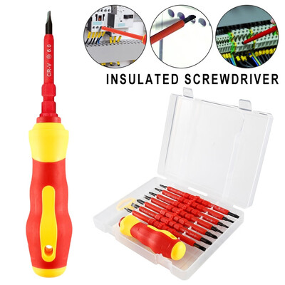 

8 In 1 Red Electricians Screwdriver Set Tool Electrical Insulated 500V High Voltage Head Type Multi Screw Set