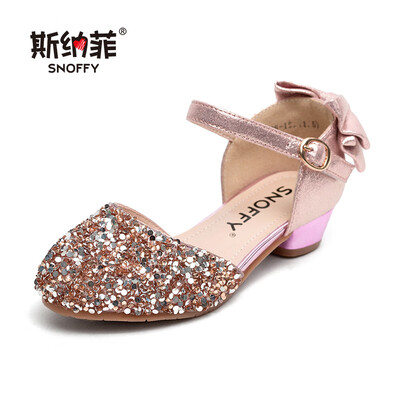 

Snaf childrens shoes girls shoes spring 2019 new childrens crystal princess high heel sandals summer single shoes 19606 gold 33
