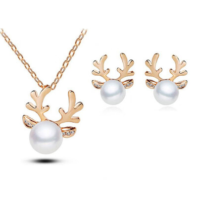 

Fashion New Exquisite Antlers Crystal Simulated Pearl Necklace Or Earrings Fashion Jewelry for Women