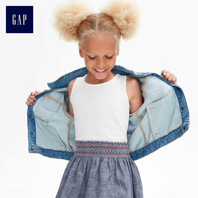 

GAP flagship store girl pleated round neck wide swing dress 336246 light sense bright white
