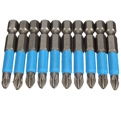 

10Pcsset Anti Slip Electric Hex Shank Magnetic 50mm PH2 Cross Tip Screwdriver Bits Hand Tools