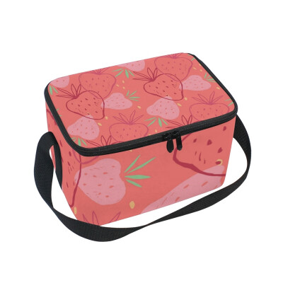 

ALAZA Insulated Lunch Box Red Strawberry Lunch Bag for Men Women Portable Tote Bag Cooler Bag