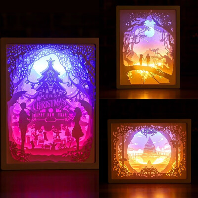 

Willstar Creative LED Paper Carving Light 3D Shadow Paper-Cut Sculptures Lamp Desktop Light Christmas New-Year Party Decoration