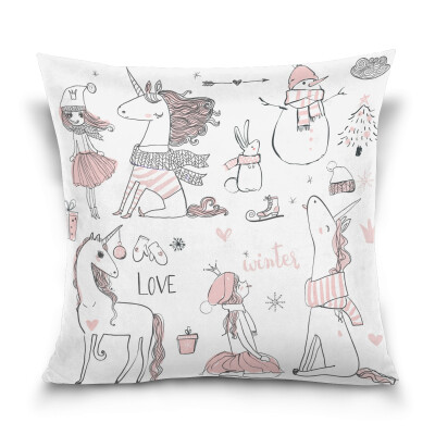 

ALAZA Throw Pillow Cover 16 X 16 inch Christmas Gift Cushion Cover with Priness With Unicorn Printed Pillowcase