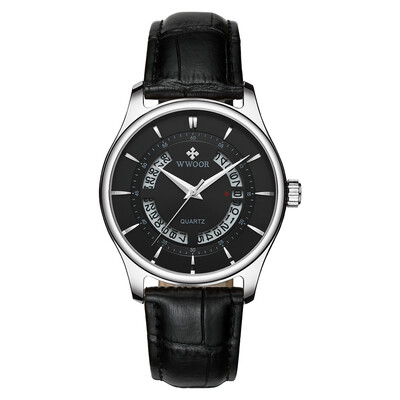 

WWOOR Men Watch Quartz Leather Strap Sport Clock Wristwatch Calendar Fashion Casual Male Watches