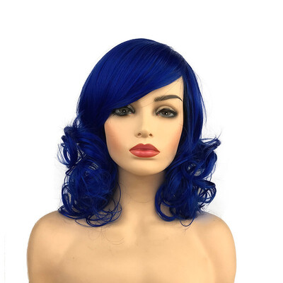 

StrongBeauty Medium Wavy Dark Blue Synthetic Wigs for Women Cosplay Wigs