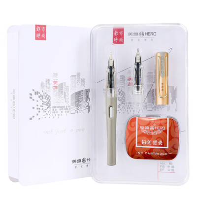 

Hero HERO 368 Mermaid Gray EFF Double-tip Thin Thick Film Urban Fashion Office Student Word Pen Pen Gift 10 Ink Bags Gold Gift Box Set