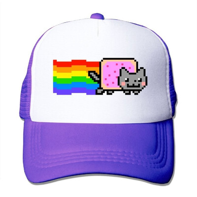 

SHINENGST Nyan Cat Rainbow PNG Mesh Trucker CapsHats Adjustable For Unisex Black