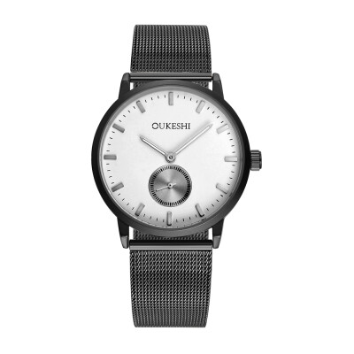 

OUKESHI Fashion Men Business Waterproof Quartz Gun Black Mesh Wrist Watch