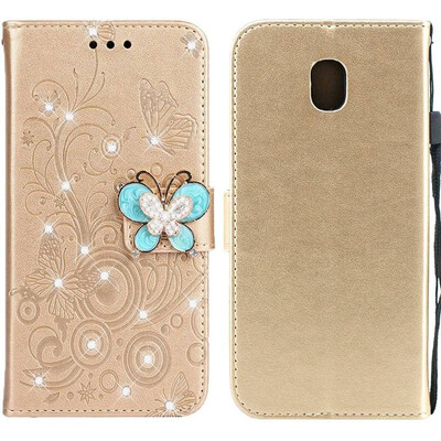 

MOONCASE Samsung Galaxy J5 2017 Butterfly Rhinestone Embossed Leather Case - Gold