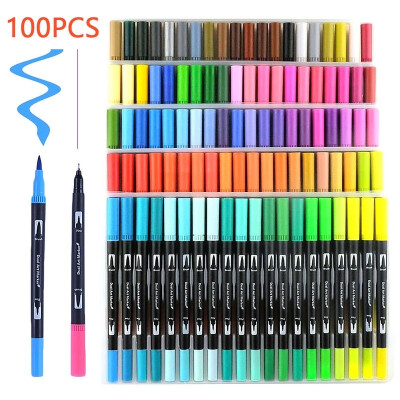 

100 Colours Dual Tip Brush Pens with Fineliner Colouring Art Drawing Markers