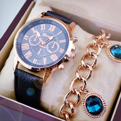 

Fashion Geneva Roman Numerals Leather Analog Quartz Watch Casual Couple Watch Wrist Watches