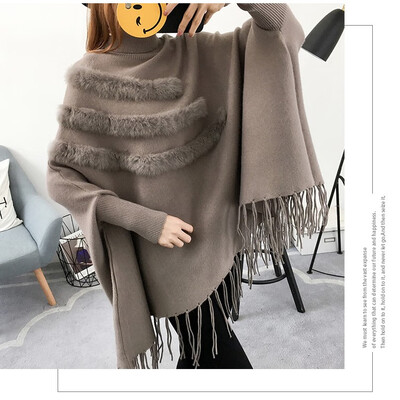 

In the fall&winter of 2018 sets to thicken the batwing coat loose sweaters in the cape cape coat ladies fringed long sweater