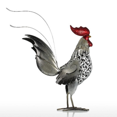 

TOOARTS Metal sculpture Carved iron rooster Home furnishing articles Artwork