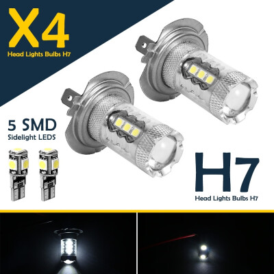 

Willstar 4Pcsset Car H7 Led White Xenon Super Halogen Headlight 12V