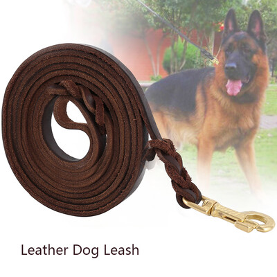 

Genuine Leather Large Pet Dog Leash Leads Handcraft Heavy Duty Brass Clasp
