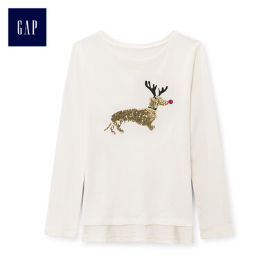 

GAP flagship store girls fun pattern long sleeve round neck T-shirt 399060 ivory white