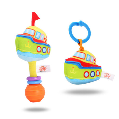 

2Pcs Baby Rattle Toys Pull-Down Stroller Toy Hand bell For Car Seat Crib Bed Pram Plush Hanging Rattle Submarine