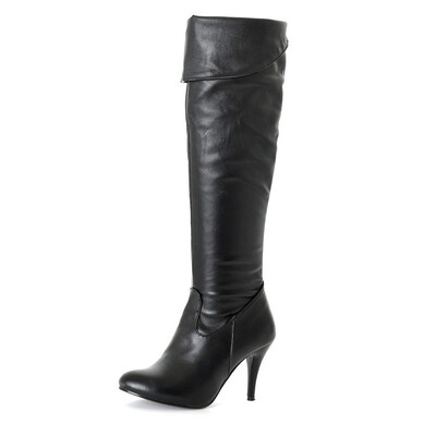 

IDIFU Womens Sexy Plain Round Toe Stiletto High Heel Side Zipper Over the Knee Long Biker Boots Shoes