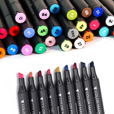 

60 Colors Twin Marker Marking Pen Highlighter Broad Fine Tip Alcohol-based Ink for Manga Advertisement Architecture Designing