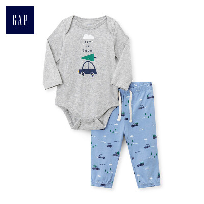 

GAP flagship store childrens clothing baby cotton home service set 399722 men&women baby childrens clothing childrens printed jumpsuit pants light gray 52cm 0-3 months