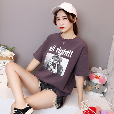 

JOY OF JOY Jingdong Womens 2019 New Korean Loose Casual Print Short Sleeve T-Shirt Female JWTD191851 Gray M