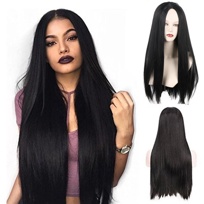 

Synthetic Front Wig Black Straight Wigs Heat Resistant Glueless Soft Hair