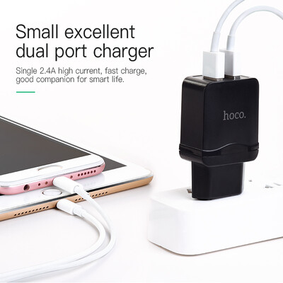 

HOCO 5V24A Universal Dual USB Wall Charger EU Plug Portable for iPhone Samsung for xiaomi mi 8 oneplus Charging Travel Adapter