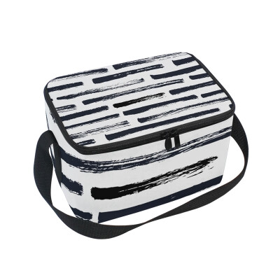 

ALAZA Lunch Box Insulated Black Stripes Lunch Bag Large Cooler Tote Bag for Men Women