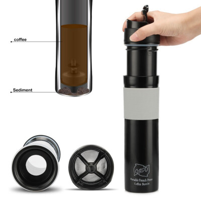 

Portable French Press With Filter Coffee Plunger Travel Coffee Mug Support 300ML Outdoor Vacuum Coffee Pot