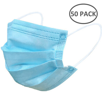 

50pcs 3-Ply Disposable Face Mask Dust Mask Flu Face Masks with Elastic Ear Loop for All People