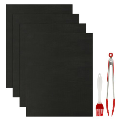 

4pcs BBQ Non Stick Reusable Mat Grill Mat Liner Grill Pad Baking Tool Reusable Silicone Brush 12" BBQ Tongs