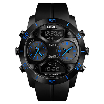 

SKMEI 1355 Men Quartz 3 Time Chrono Watches Countdown Analog Digital Display Wristwatch 5ATM Waterproof Fashion Casual Backlight M