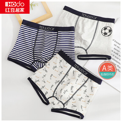 

Red bean home new big childrens underwear cotton youth student shorts small boys childrens boyshort football stripes 15075