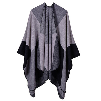 

Winter Women Loose Outerwear Coat Splice Oversized Knitted Cashmere Poncho Cape Shawl Cardigan Sweater