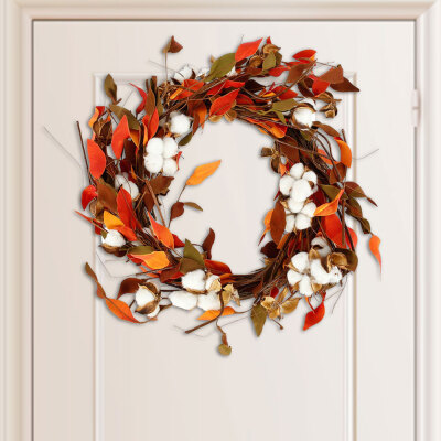 

Willstar Autumn Maple Leaf Artificial Garland Wreath Pumpkin Decor Halloween Door Plant