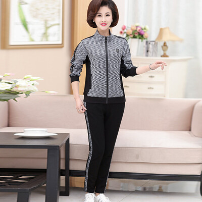 

Yu Zhaolin 2019 new middle-aged womens loose large size shirt pants two-piece 40-50 years old mother loaded spring&autumn set YWMM191314 color section gray 3XL