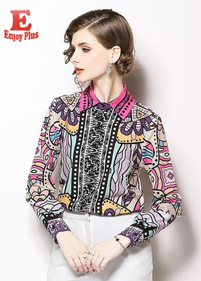 

M L XL elegant new autumn 2018 women blouse shirt long sleeve vintage digital print flower office lady top
