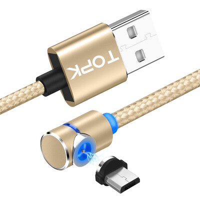 

TOPK -Line1 1M 2M LED Magnetic Micro USB Cable Angle 90 Degree  Shape Nylon Braided Charger Cable for Micro USB Port