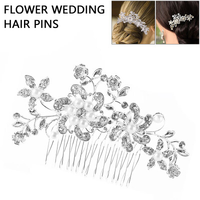 

Flower Wedding Bridal Hair accessories Comb Clips piece Crystal Diamante Pearls