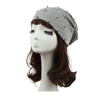 

New Fashion Unisex Men Women Beanie Rivet Decoration Solid Design Hip-Hop Slouch Headwear Hat