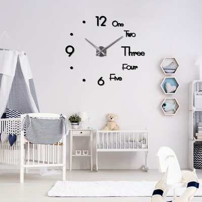 

Willstar Black Silver Modern DIY Big Number 3D Wall Clock Modern Design 3D Wall Sticker Home Decoration