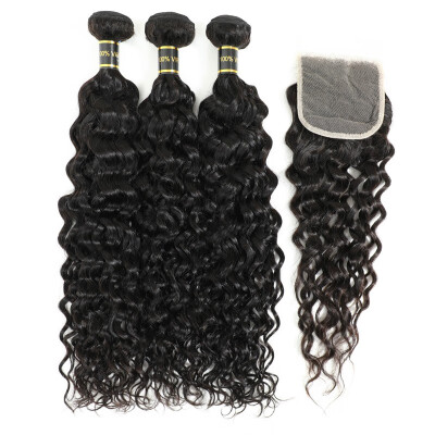 

Amazing Star Lace Closure with Bundles Virgin Hair Water Wave Bundles with Closure Brazilian Human Hair with Closure Free Part