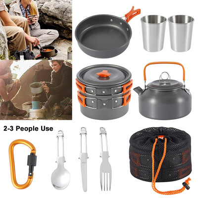 

Willstar Outdoor Cooking Camping Scoop Kettle Pan Pots Cup Set Fishing Cookware Travel