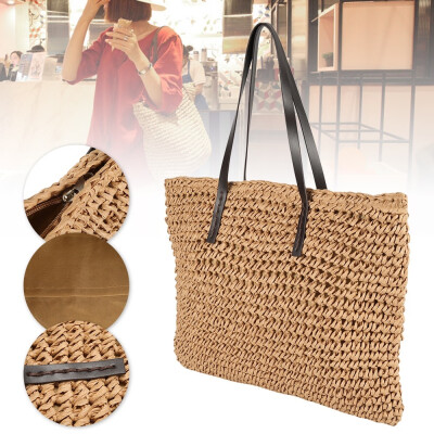 

Womens Handmade Woven Summer Beach Square Shape Straw Bag Shoulder Bag Handbag