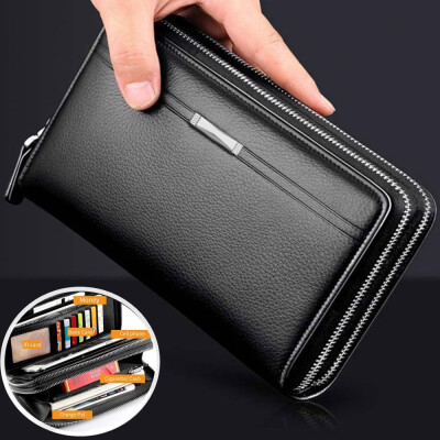 

NEW Business Men Wallets Long PU Leather Cell Phone Clutch Wallet Purse Hand Bag Zipper Large Wallet Card Holders