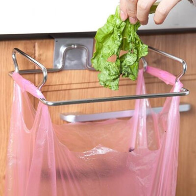 

Back Door Stainless Steel Trash Bag Hanging Rack Shelf Storage Hook Kitchen Cabinet