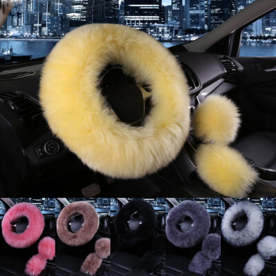 

3PcsSet Winter Warm Car Long Plush Steering Wheel Cover Woolen Universal Covers